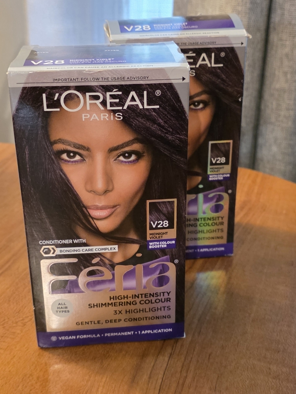 2 Boxes L'Oreal Féria Permanent Haircolor V28 Midnight Violet